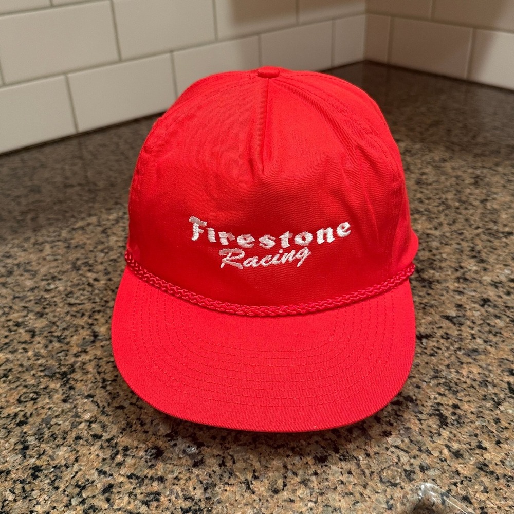 Vtg Firestone Racing Nissun Hat Baseball Cap Snapback Red